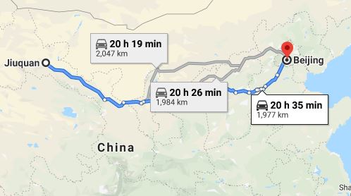 Route map from Jiuquan to the Vietnamese Embassy in Beijing