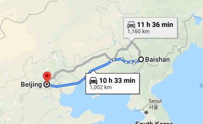 Route map from Baishan to the Vietnamese Embassy in Beijing