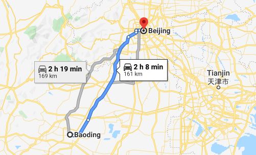 Route map from Baoding to the Vietnamese Embassy in Beijing