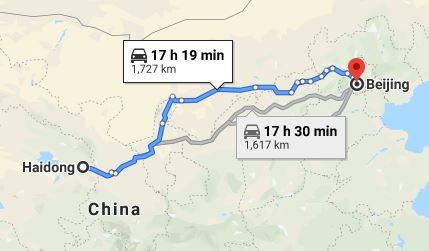 Route map from Haidong to the Vietnamese Embassy in Beijing