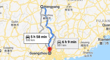 Route map from Hengyang to the Consulate of Vietnam in Guangzhou