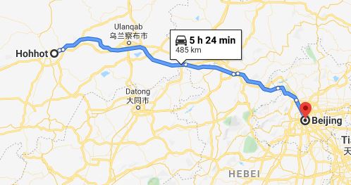 Route map from Hohhot to the Vietnamese Embassy in Beijing