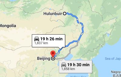 Route map from Hulunbuir to the Vietnamese Embassy in Beijing