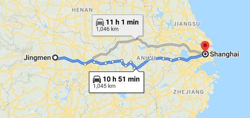 Route map from Jingmen to the Vietnamese Consulate in Shanghai