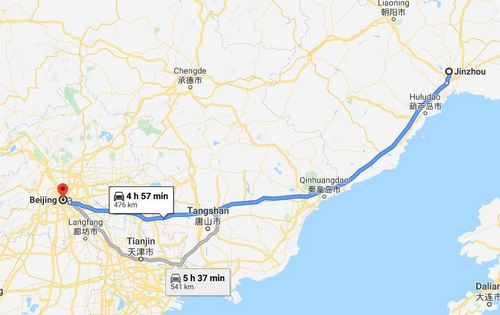 Route map from Jinzhou to the Vietnamese Embassy in Beijing