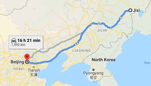 Route map from Jixi to the Vietnamese Embassy in Beijing