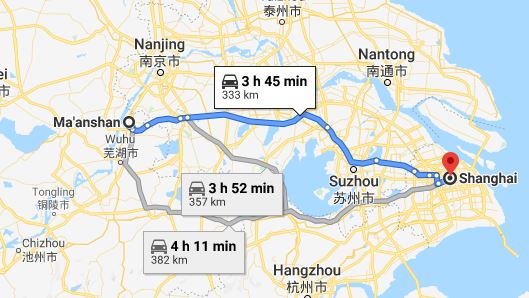 Route map from Ma'anshan to the Vietnamese Consulate in Shanghai