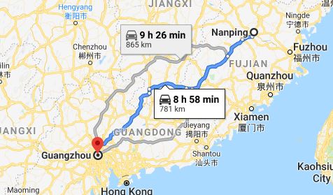 Route map from Nanping to the Consulate of Vietnam in Guangzhou