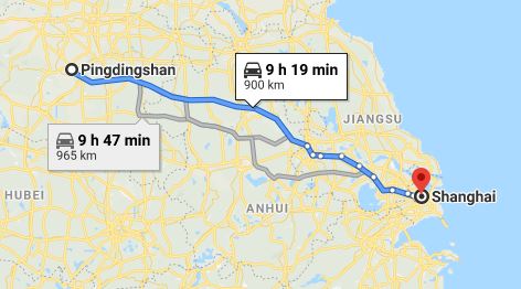 Route map from Pingdingshan to the Vietnamese Consulate in Shanghai