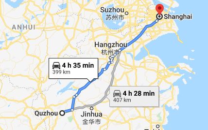 Route map from Quzhou to the Vietnamese Consulate in Shanghai