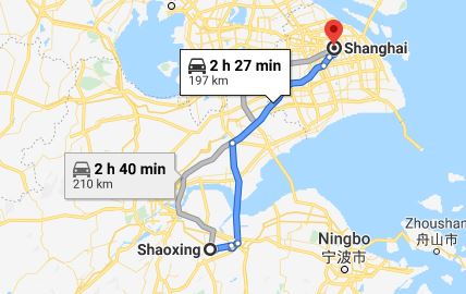 Route map from Shaoxing to the Vietnamese Consulate in Shanghai