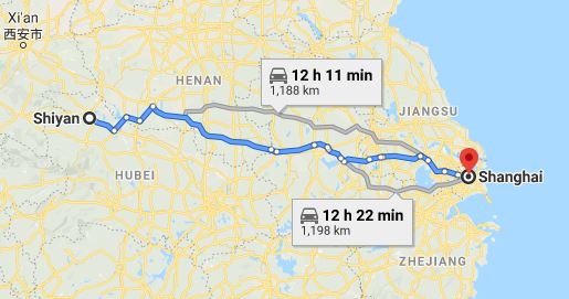 Route map from Shiyan to the Vietnamese Consulate in Shanghai