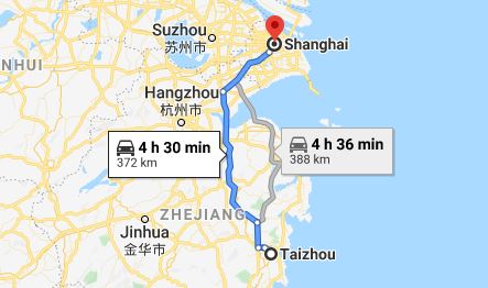 Route map from Taizhou to the Vietnamese Consulate in Shanghai