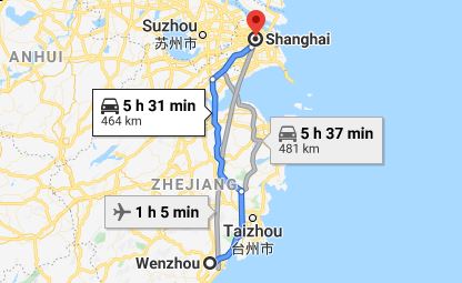 Route map from Wenzhou to the Vietnamese Consulate in Shanghai