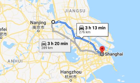 Route map from Yangzhou to the Vietnamese Consulate in Shanghai