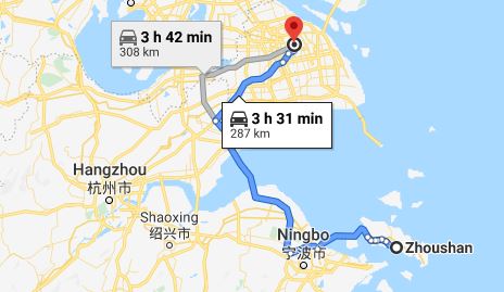 Route map from Zhoushan to the Vietnamese Consulate in Shanghai