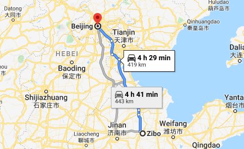 Route map from Zibo to the Vietnamese Embassy in Beijing